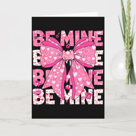 Be Mine Valentine Pink Heart Coquette Bow Girl Wom Kaart (Voorkant)