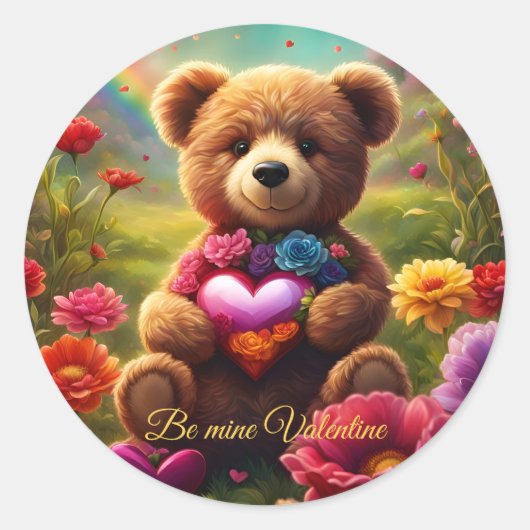 Be mine Valentine Teddy 1 Ronde Sticker (Voorkant)