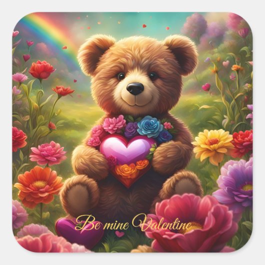 Be mine Valentine Teddy 1 Vierkante Sticker (Voorkant)