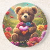 Be mine Valentine Teddy 1 Zandsteen Onderzetter (Voorkant)