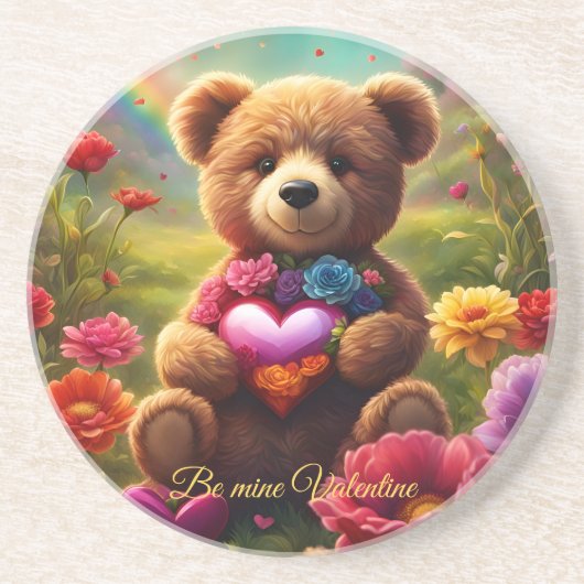 Be mine Valentine Teddy 1 Zandsteen Onderzetter (Voorkant)