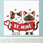 BE MINE Valentine's Cats | Cute Kittens with Love Canvas Afdruk (Insitu (Houten vloer))