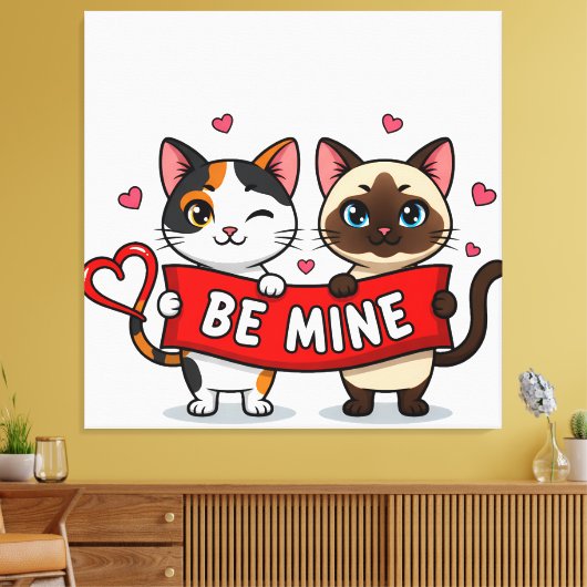 BE MINE Valentine's Cats | Cute Kittens with Love Canvas Afdruk (Insitu (Woonkamer))
