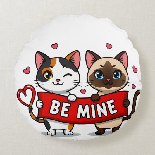 BE MINE Valentine's Cats | Cute Kittens with Love Rond Kussen (Voorkant)