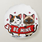 BE MINE Valentine's Cats | Cute Kittens with Love Rond Kussen (Achterkant)