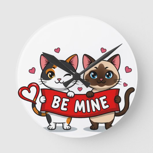 BE MINE Valentine's Cats | Cute Kittens with Love Ronde Klok (Voorkant)