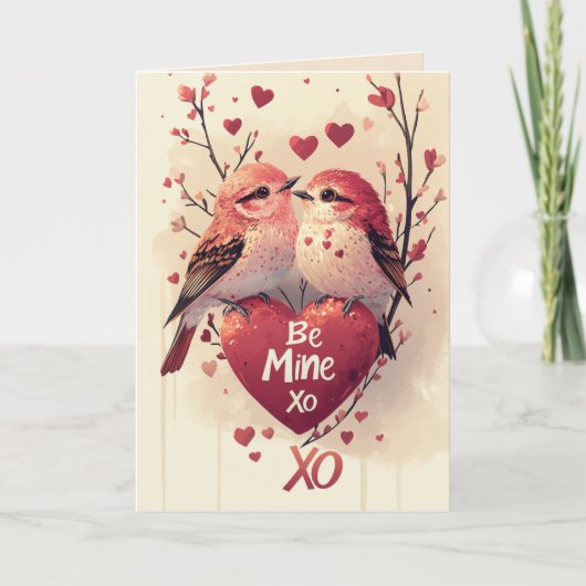 Be Mine XoXo Twee Tortelduifjes Valentijnse  kaart (Voorkant)