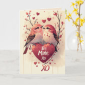 Be Mine XoXo Twee Tortelduifjes Valentijnse  kaart (Gele Bloem)