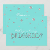BE MY BRIDESMAID Aqua Blue Silver Glitter Kaart (Voorkant / Achterkant)