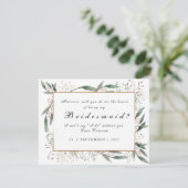 Be My Bridesmaid elegant groen blad goud Kaart (Staand voorkant)