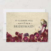 Be My Bridesmaid Floral Red Alice in Wonderland Kaart (Voorkant)