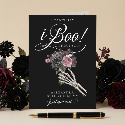 Be My Bridesmaid? Gothic Skeleton Floral Bouquet Kaart