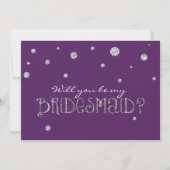 BE MY BRIDESMAID Paarse Silver Glitter Moderne Kaa Kaart (Voorkant)
