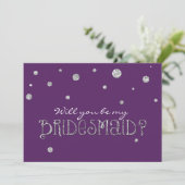 BE MY BRIDESMAID Paarse Silver Glitter Moderne Kaa Kaart (Staand voorkant)