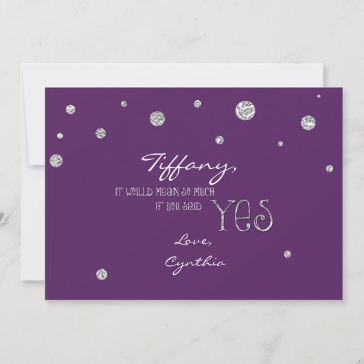 BE MY BRIDESMAID Paarse Silver Glitter Moderne Kaa Kaart (Achterkant)