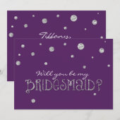BE MY BRIDESMAID Paarse Silver Glitter Moderne Kaa Kaart (Voorkant / Achterkant)