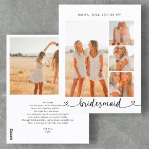 Be My Bridesmaid Photo Collage Hartkalligrafie Briefkaart