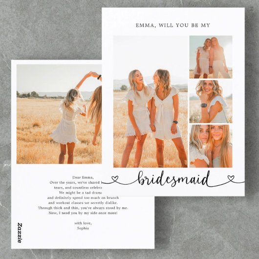 Be My Bridesmaid Photo Collage Hartkalligrafie Briefkaart