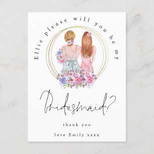 Be My Bridesmaid Request Fair Haired Girls Uitnodiging Briefkaart