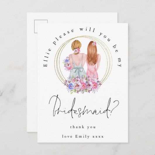 Be My Bridesmaid Request Fair Haired Girls Uitnodiging Briefkaart (Voorkant / Achterkant)