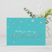 BE MY BRIDESMAID Turquoise Silver Glitter Kaart (Staand voorkant)