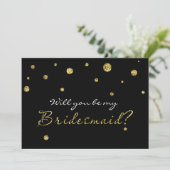 BE MY BRIDESMAID Zwart & Goud Glitter Moderne Kaar Kaart (Staand voorkant)