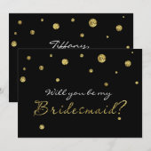 BE MY BRIDESMAID Zwart & Goud Glitter Moderne Kaar Kaart (Voorkant / Achterkant)