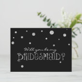 BE MY BRIDESMAID Zwart Zilver Glitter Moderne Kaar Kaart (Staand voorkant)
