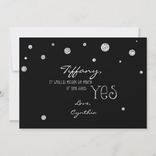 BE MY BRIDESMAID Zwart Zilver Glitter Moderne Kaar Kaart (Achterkant)