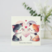 Be My Calico Valentijn Waterverf Cute Cats Feestdagenkaart (Staand voorkant)