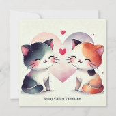 Be My Calico Valentijn Waterverf Cute Cats Feestdagenkaart (Voorkant)