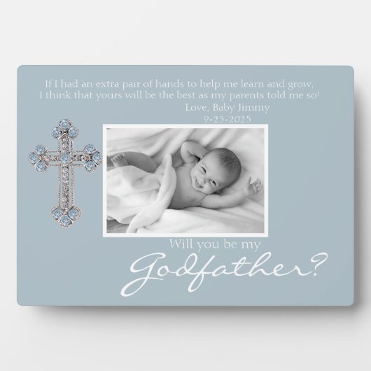 Be My Godfather Proposal Blue Memorial Photo Fotoplaat (voorkant)