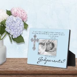 Be My Godparents Proposal Blue Memorial Photo Fotoplaat