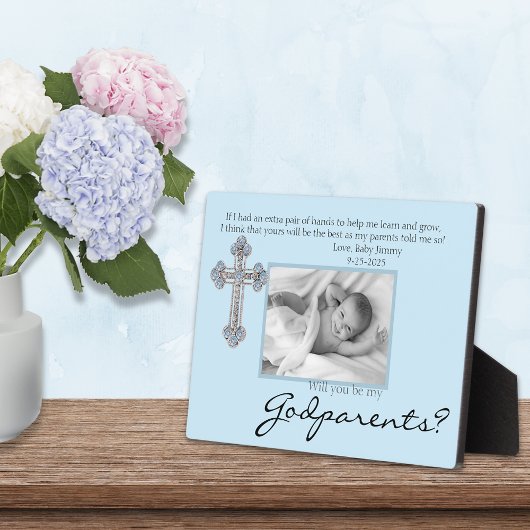 Be My Godparents Proposal Blue Memorial Photo Fotoplaat