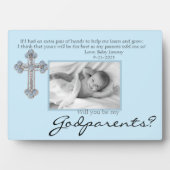 Be My Godparents Proposal Blue Memorial Photo Fotoplaat (voorkant)
