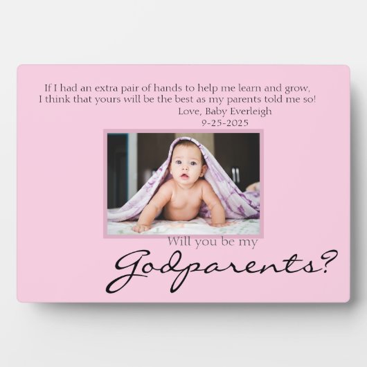 Be My Godparents Proposal Pink Memorial Photo Fotoplaat (voorkant)