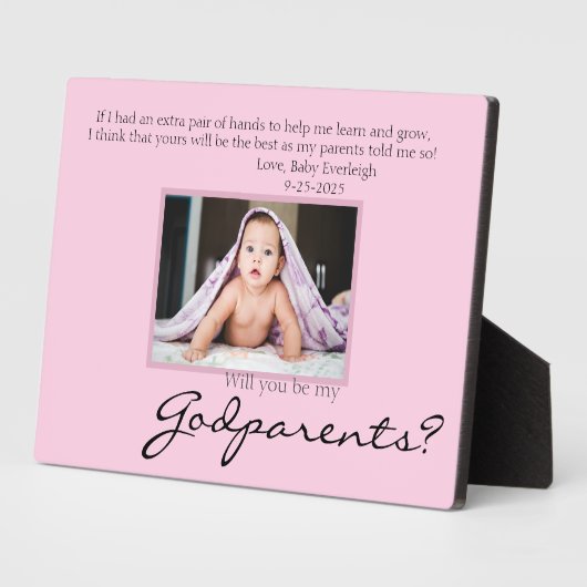 Be My Godparents Proposal Pink Memorial Photo Fotoplaat (Zijkant)