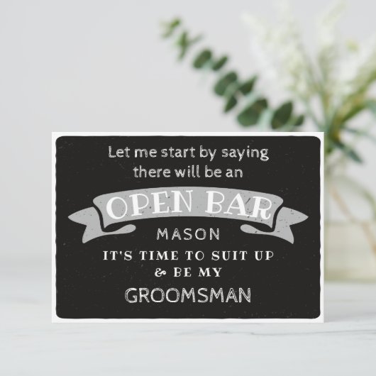 Be My Groomsman Kaart - Funny Open Bar (Staand voorkant)