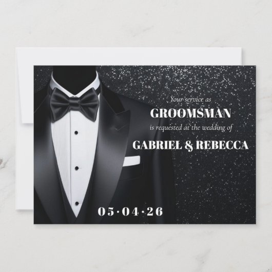 Be my groomsman verzoek beschrijving zwarte boog s kaart (Voorkant)