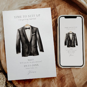 Be My Groomsman Waterverf Zwart & Wit Tuxedo Kaart