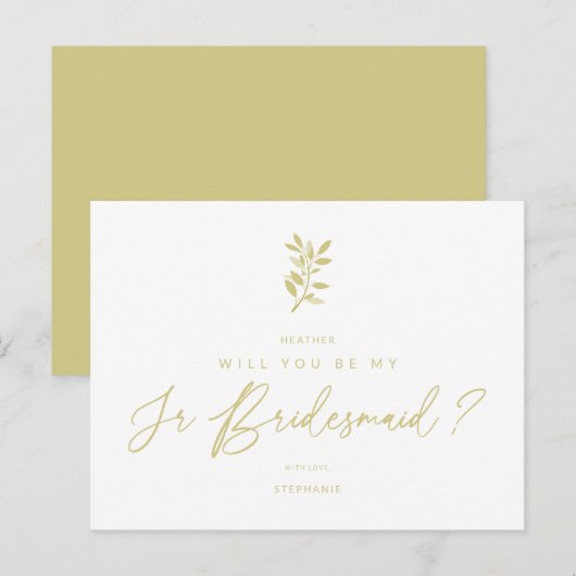 Be My Junior Bridesmaid Golden Effect Braches Briefkaart (Voorkant / Achterkant)