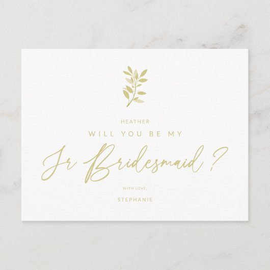 Be My Junior Bridesmaid Golden Effect Braches Briefkaart (Voorkant)