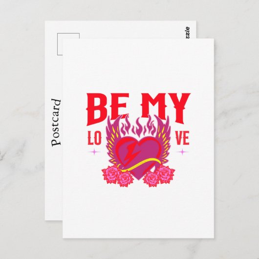 Be My Love Retro Heart Rose Biker Valentine   Briefkaart (Voorkant / Achterkant)