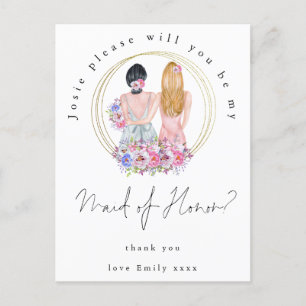 Be My Maid of Honor Blonde Brunette Meisjes Uitnodiging Briefkaart