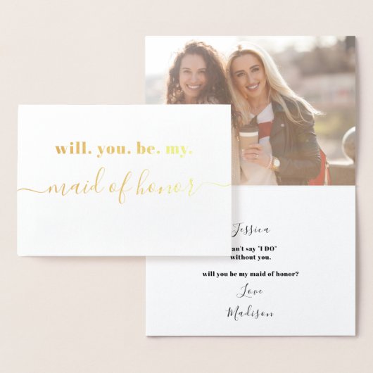 Be My Maid of Honor - Foto van binnen - Modern Gol Folie Kaarten (Display)