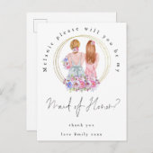 Be My Maid of Honor Request Fair Haired Girls Uitnodiging Briefkaart (Voorkant / Achterkant)