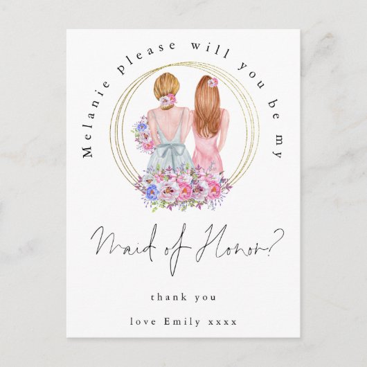 Be My Maid of Honor Request Fair Haired Girls Uitnodiging Briefkaart (Voorkant)