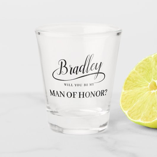 Be My Man of Honor Handgeschreven Swash Kalligrafi Shot Glas (Voorkant)