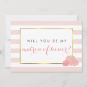 Be My Matron of Honor Kaart Pink Stripe Blush Peon (Voorkant)