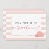Be My Matron of Honor Kaart Pink Stripe Blush Peon (Voorkant / Achterkant)